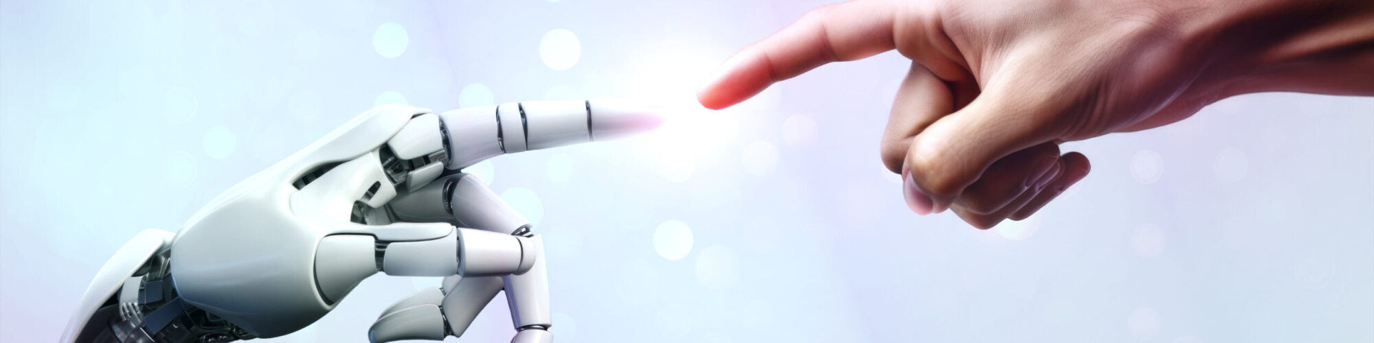 AI, Artificial intelligence creation by humans, robot and human hands are touching and connecting, unity with human and ai concept, machine learning and futuristic technology background AI, Artificial intelligence creation by humans, robot and human hands are touching and connecting, unity with human and ai concept, machine learning and futuristic technology background